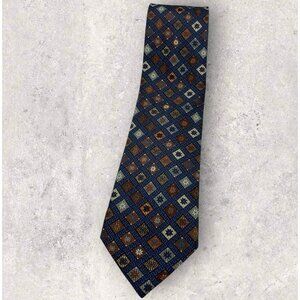 TINO COSMA Silk Tie ITALY Blue Brown Gray Geometric W:4" EUC